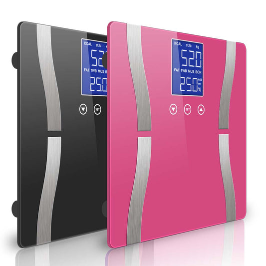 SOGA 2X Glass LCD Digital Body Fat Scale Bathroom Electronic Gym Water Weighing Scales Black/Pink