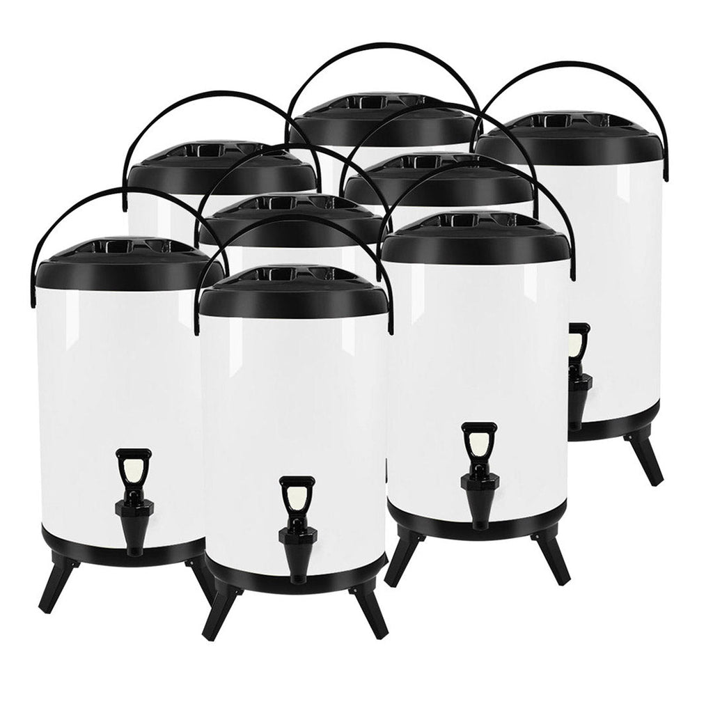 SOGA 8X 3.7 Gal Stainless Steel Insulated Milk Tea Barrel Hot and Cold Beverage Dispenser Container with Faucet White