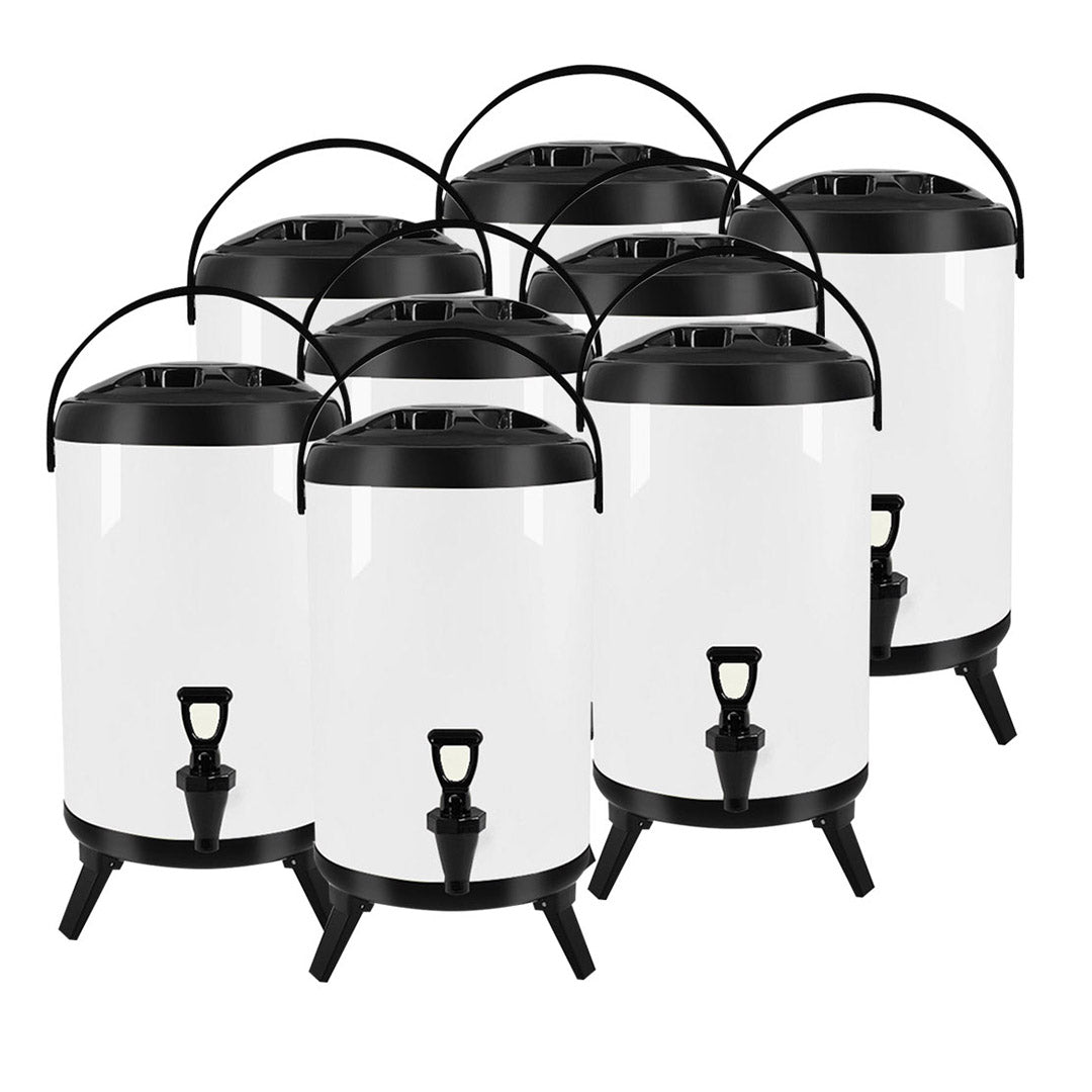 SOGA 8X 3.7 Gal Stainless Steel Insulated Milk Tea Barrel Hot and Cold Beverage Dispenser Container with Faucet White