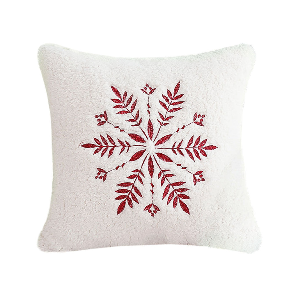 SOGA 45cm Christmas Snowflake Embroidered Faux Fur Throw Pillowcase