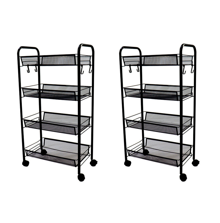 SOGA 2X 4 Tier Steel Black Bee Mesh Kitchen Cart Multi-Functional Shelves Portable Storage Organizer with Wheels