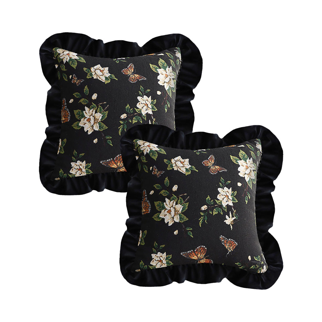 SOGA 2X 45cm Square Vintage Decorative Embroidered Black Throw Pillowcase