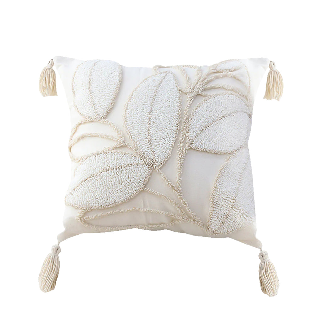 SOGA 45cm Luxe Cream Quilted Pillow Cover with Tassels
