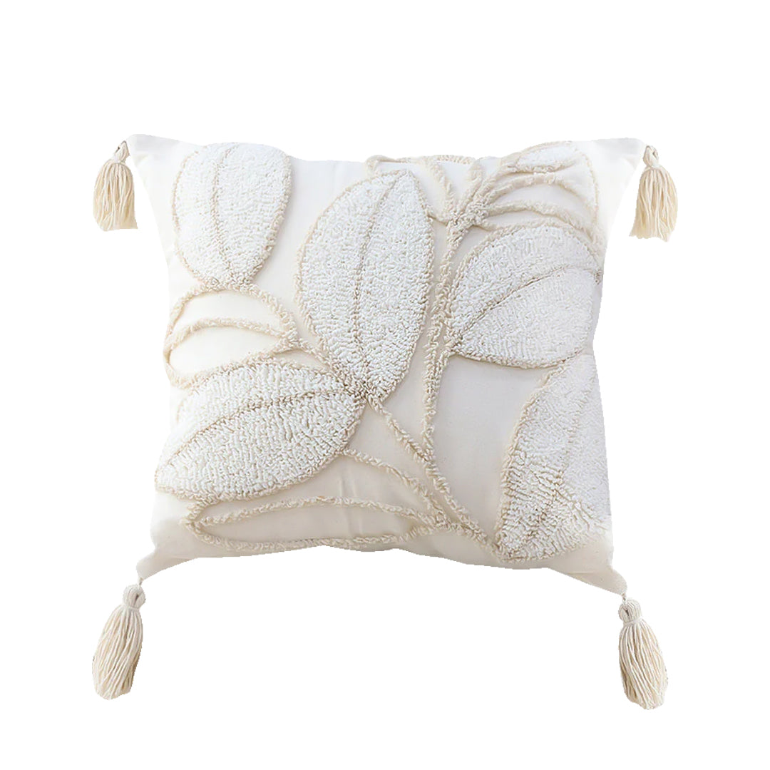 SOGA 45cm Luxe Cream Quilted Pillow Cover with Tassels