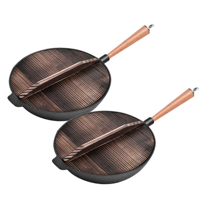 SOGA 2X 31cm Commercial Cast Iron Wok FryPan Fry Pan