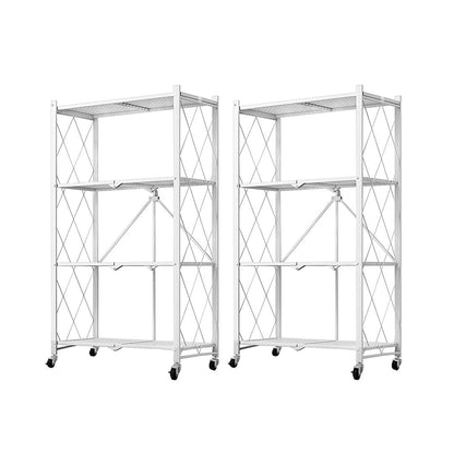 SOGA 2X 4 Tier Steel White Foldable Kitchen Cart Multi-Functional Shelves Portable Storage Organizer with Wheels