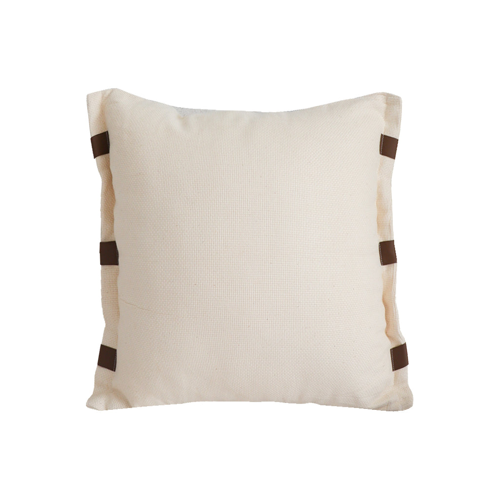SOGA 45cm Modern Cream Leather Tab Detail Textured Pillowcase