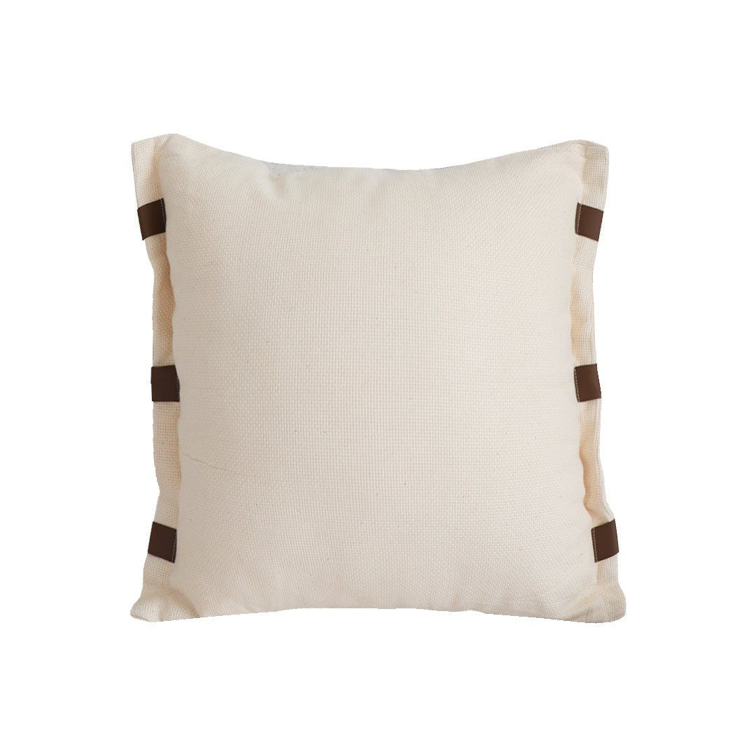 SOGA 45cm Modern Cream Leather Tab Detail Textured Pillowcase