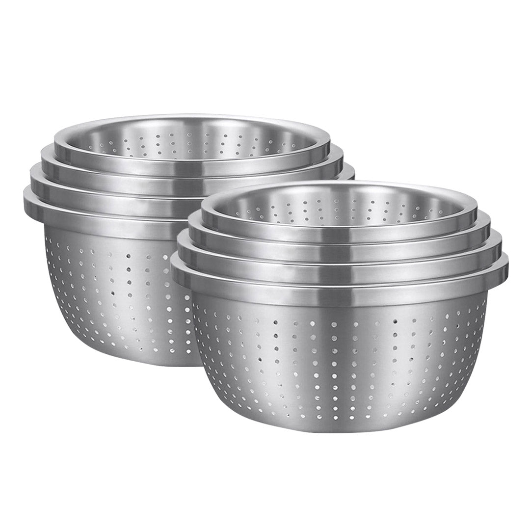 SOGA 2X Stainless Steel Nesting Basin Colander Perforated Kitchen Sink Washing Bowl Metal Basket Strainer Set of 4