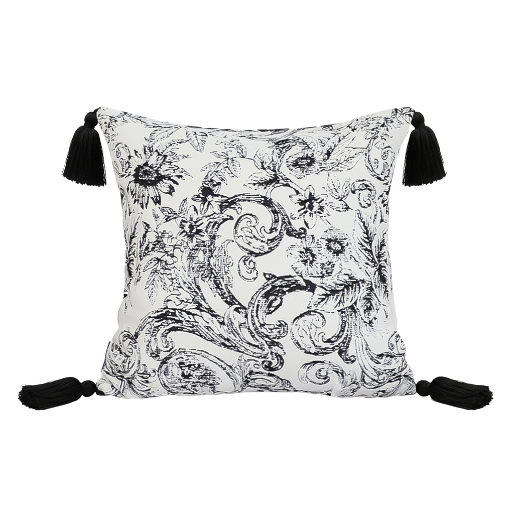 SOGA 45cm  Elegant Black & White Cushion Cover with Tassels
