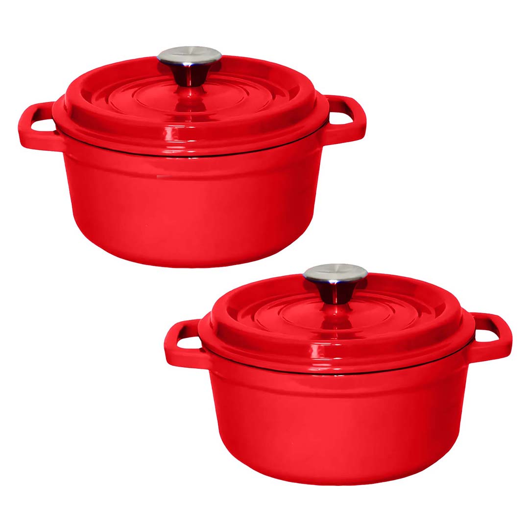 SOGA 2X Cast Iron 22cm Enamel Porcelain Stewpot Casserole Stew Cooking Pot With Lid Red