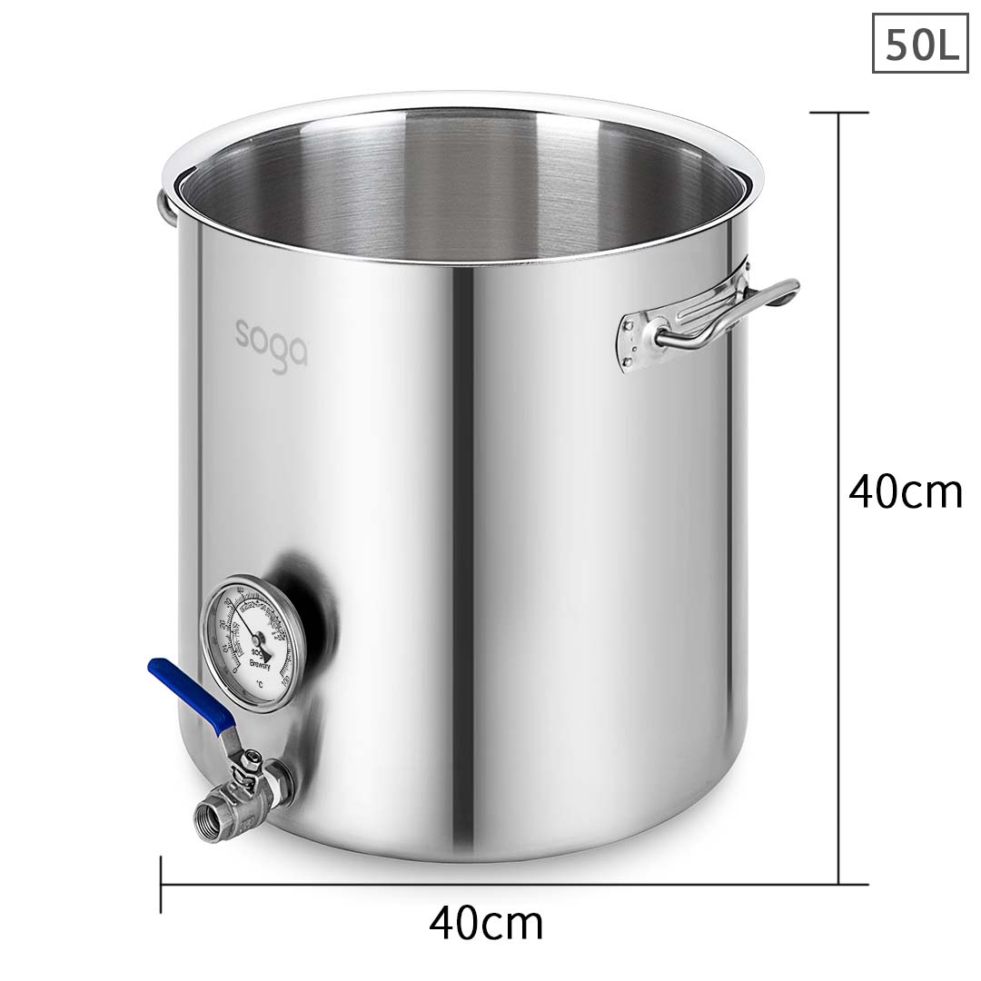 SOGA Stainless Steel No Lid Brewery Pot 50L With Beer Valve 40*40cm