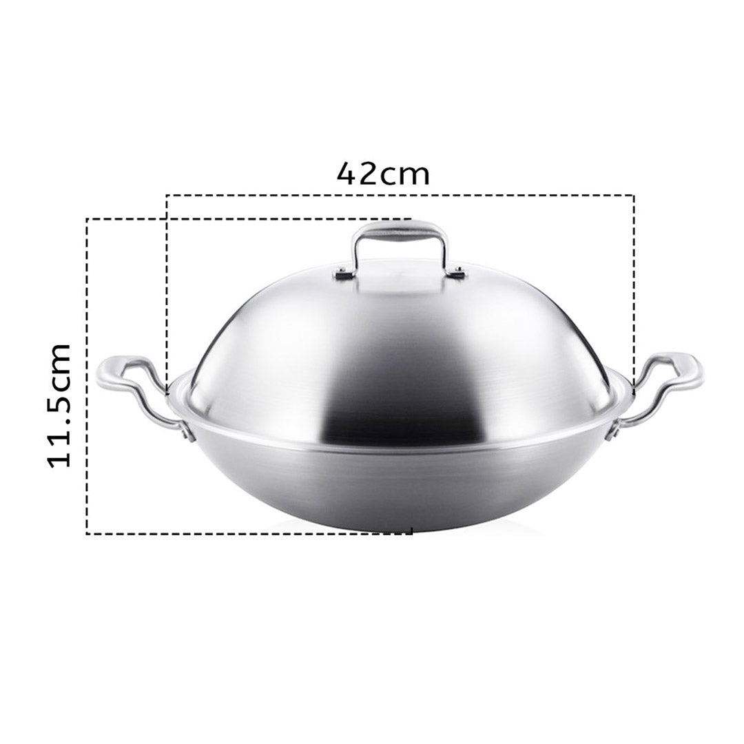 SOGA 2X 3-Ply 42cm Stainless Steel Double Handle Wok Frying Fry Pan Skillet with Lid