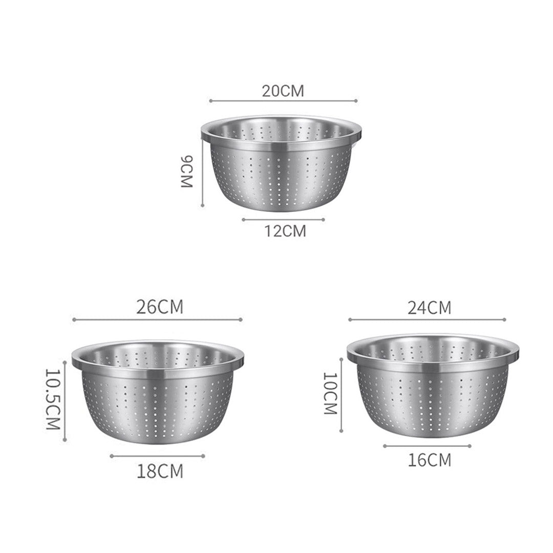 SOGA 2X Stainless Steel Nesting Basin Colander Perforated Kitchen Sink Washing Bowl Metal Basket Strainer Set of 3