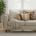 SOGA 4PC Set – Coffee Diamond Knitted Throw with Tassels + Striped, Geometric & Cream Pillowcases – stylish Decor