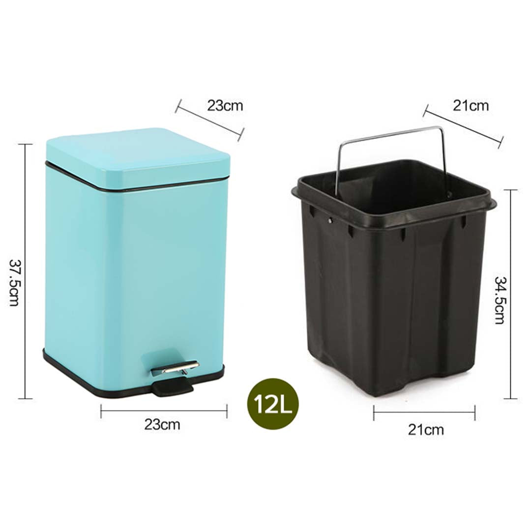 SOGA 4X Foot Pedal Stainless Steel Rubbish Recycling Garbage Waste Trash Bin Square 12L Blue