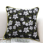 SOGA 45cm Black Floral Pillow Cover with Green Trim