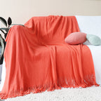 SOGA 2-Pack Acrylic Knitted Throw Blankets – Warm Cozy Woven Couch & Bed Covers with Fringes, Home Decor, Orange
