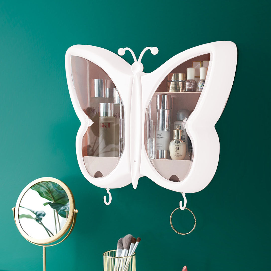 SOGA 2X White Butterfly Shape Wall-Mounted Makeup Organiser Dustproof Waterproof Bathroom Storage Box Home Decor