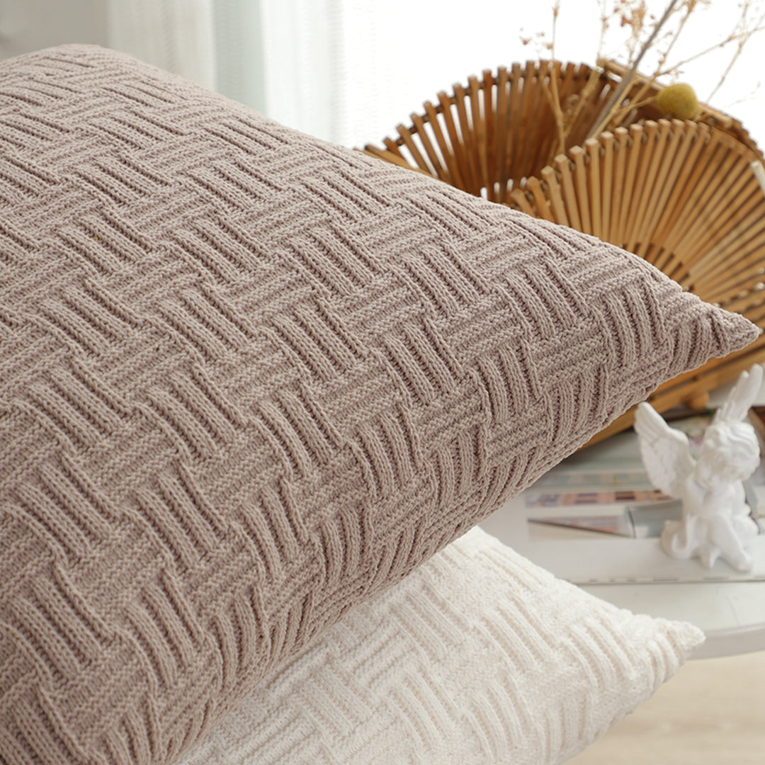 SOGA 2X 45cm Woven Grid Knit Decorative Pillowcase - Taupe Beige
