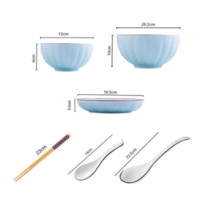 SOGA Blue Japanese Style Ceramic Dinnerware Crockery Soup Bowl Plate Server Kitchen Home Decor Set of 9