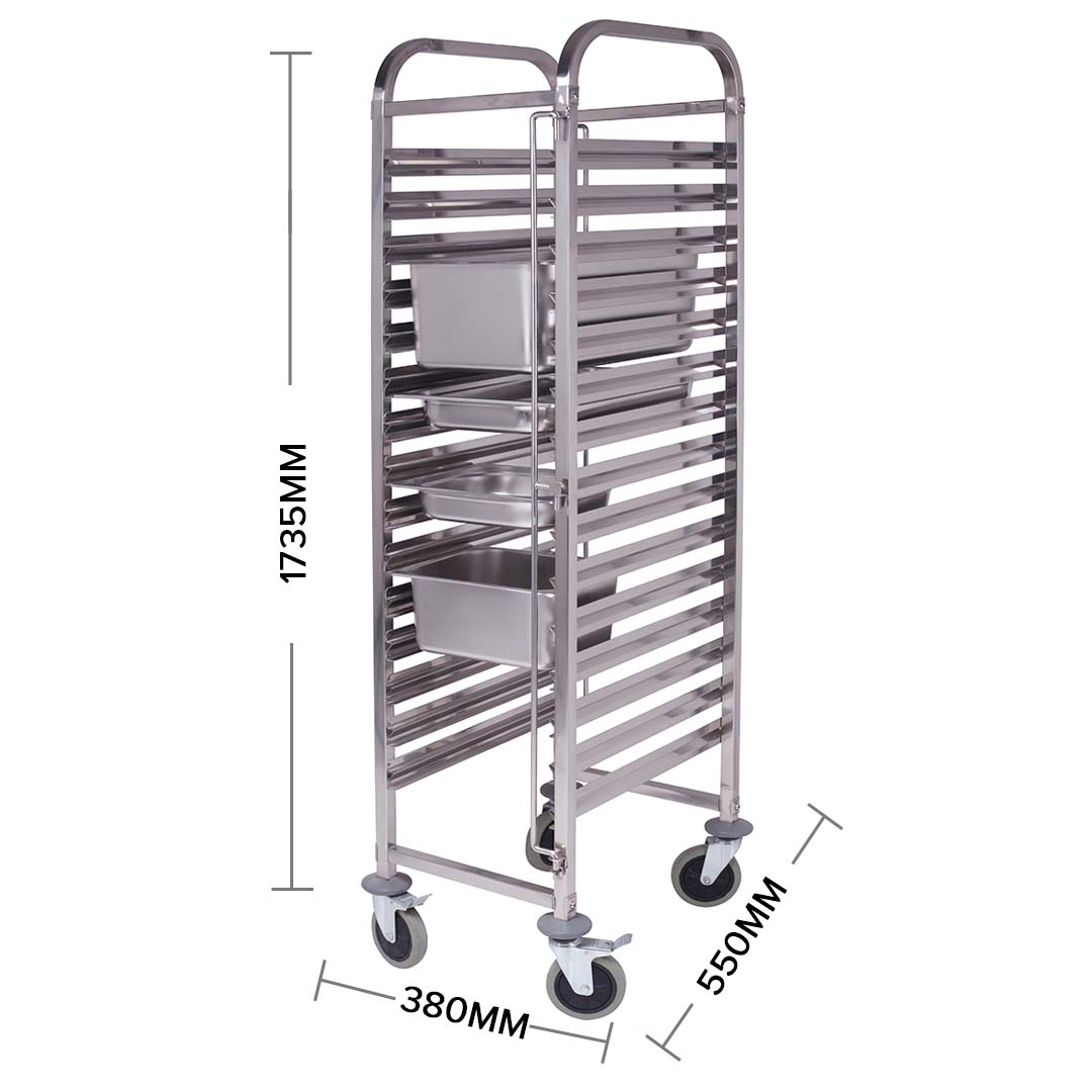 SOGA Gastronorm Trolley 16 Tier Stainless Steel Bakery Trolley Suits GN 1/1 Pans