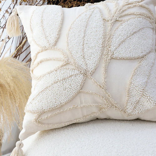 SOGA 2X 45cm Luxe Cream Quilted Pillow Cover with Tassels