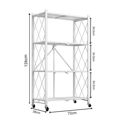 SOGA 4 Tier Steel White Foldable Kitchen Cart Multi-Functional Shelves Portable Storage Organizer with Wheels