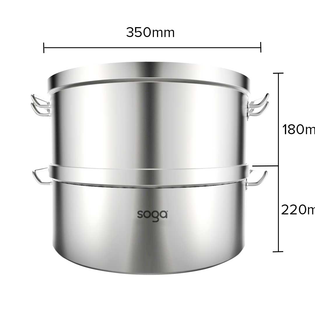 SOGA Commercial 304 Stainless Steel Steamer With 2 Tiers Top Food Grade 35*22cm