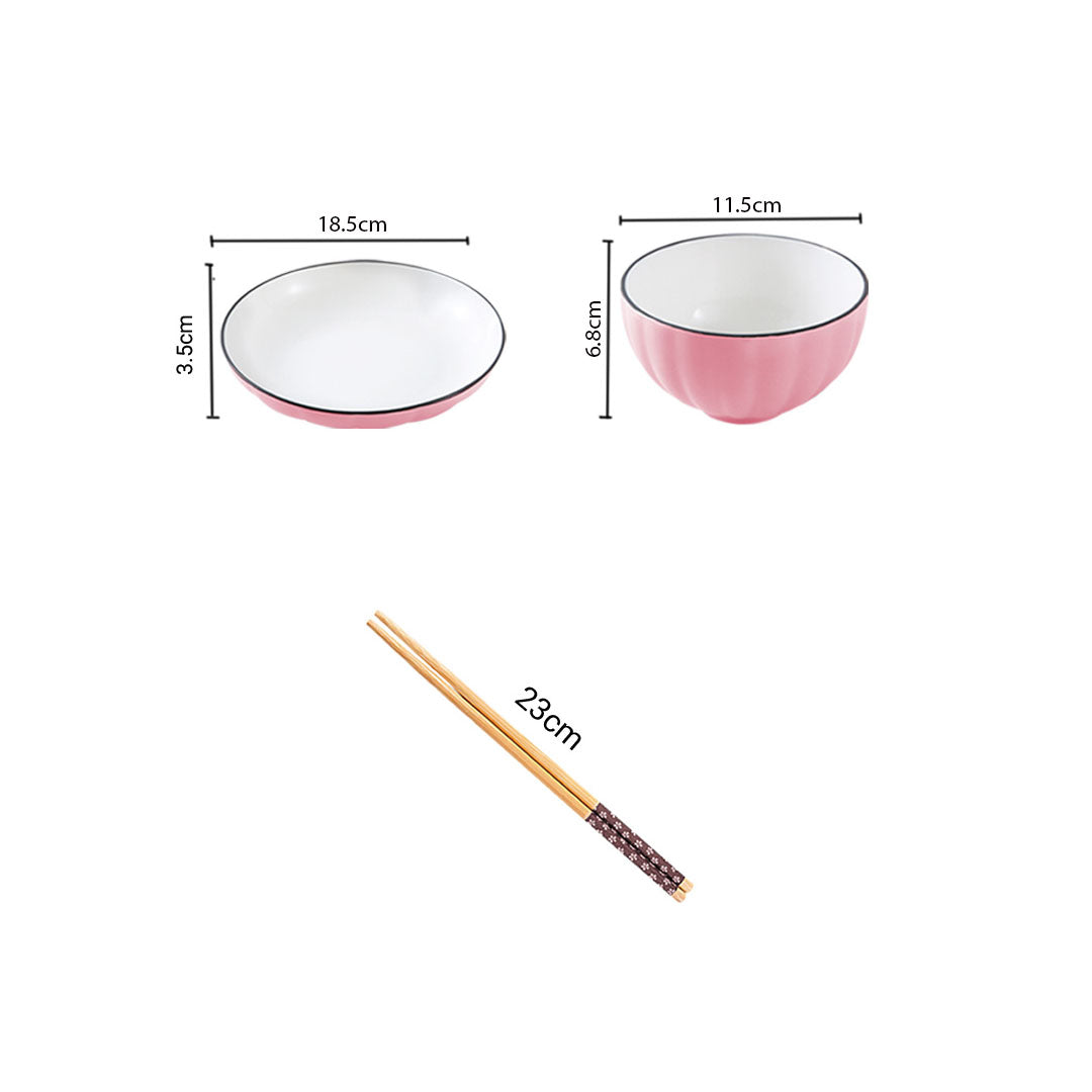 SOGA Pink Japanese Style Ceramic Dinnerware Crockery Soup Bowl Plate Server Kitchen Home Decor Set of 10