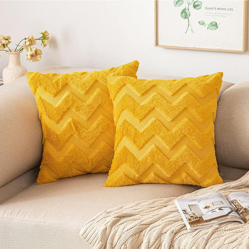 SOGA 2-Pack 45cm Chevron Sunshine Pillowcases – Bright Textured Decorative Cushion Covers for Sofa, Bed & Home Décor