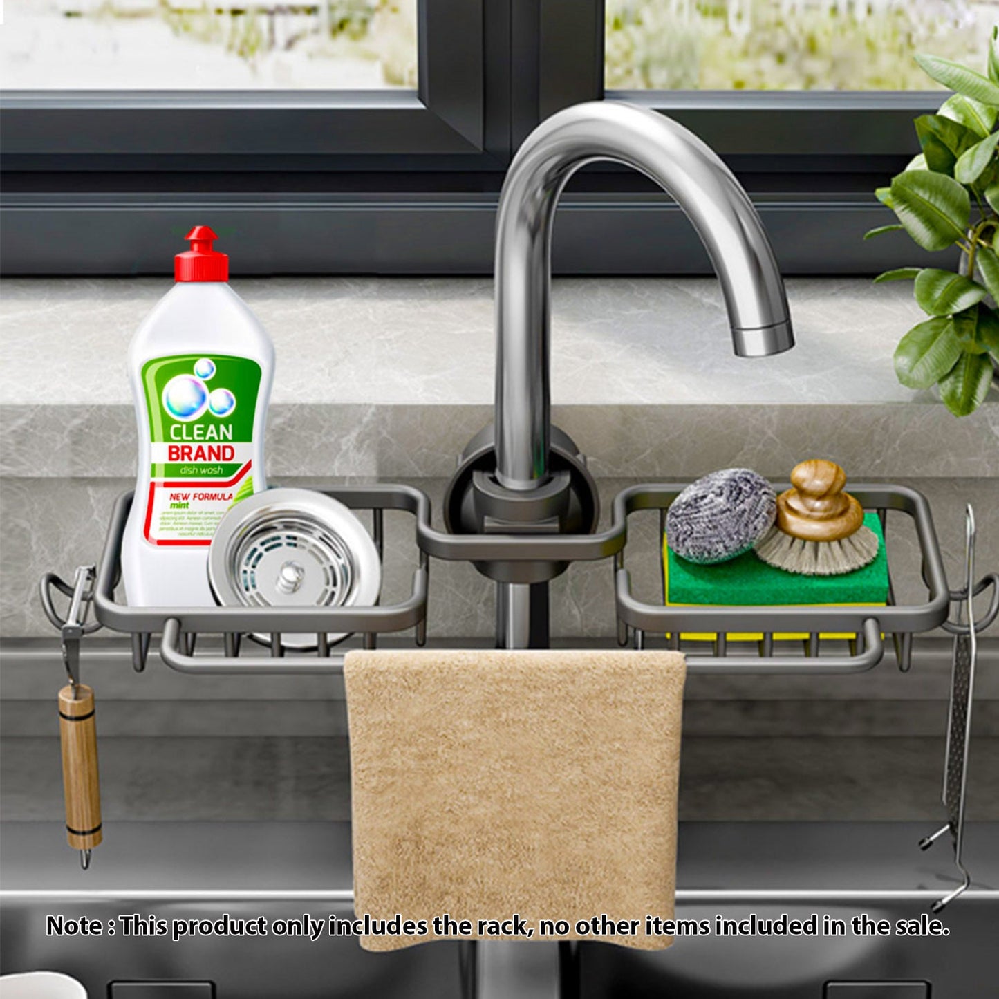 SOGA 2X Dark Grey Kitchen Sink Organiser Faucet Soap Sponge Caddy Rack Drainer with Towel Bar Holder