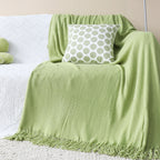 SOGA 2-Pack Acrylic Knitted Throw Blankets – Solid Warm Cozy Woven Covers with Fringes for Couch, Bed, Sofa, Home Decor, Green
