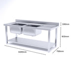 SOGA Stainless Steel Double Sink Bowl Work Bench Commercial Restaurant Food Prep Table 160*70*85cm