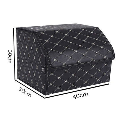 SOGA 4X Leather Car Boot Collapsible Foldable Trunk Cargo Organizer Portable Storage Box Black/Gold Stitch Medium