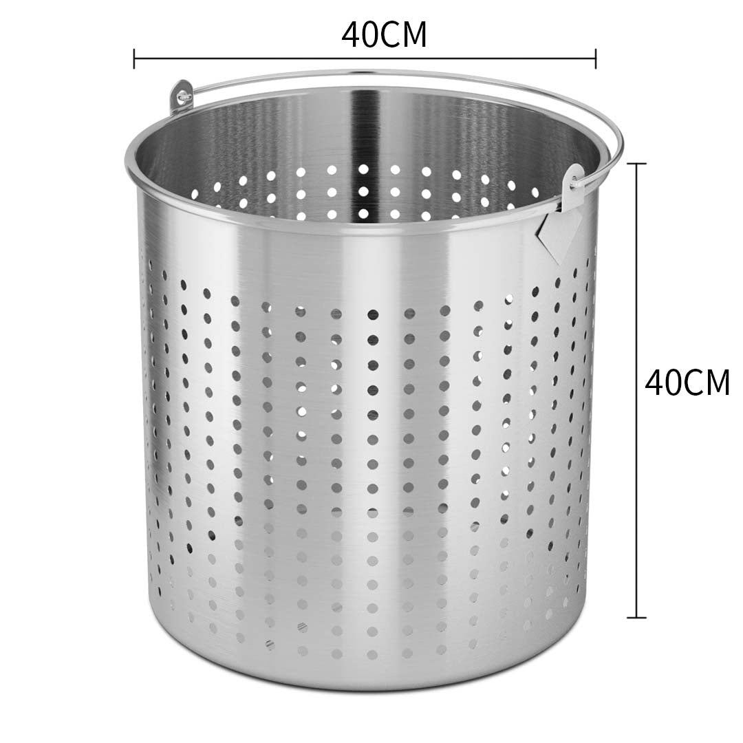 SOGA 2X 50L 18/10 Stainless Steel Perforated Stockpot Basket Pasta Strainer with Handle