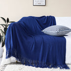 SOGA 2X Acrylic Knitted Throw Blanket – Solid Fringed Warm Cozy Woven Cover for Couch, Bed, Sofa Home Decor, Royal Blue