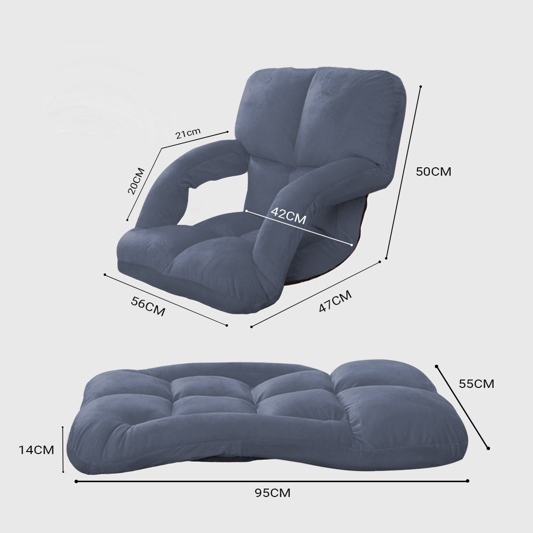 SOGA 2X Foldable Lounge Cushion Adjustable Floor Lazy Recliner Chair with Armrest Grey