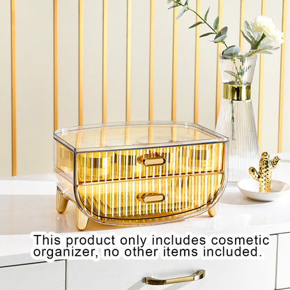 SOGA 2 Tier Golden Yellow Multifunctional Countertop Cosmetic Storage Makeup Skincare Holder Jewelry Cabinet Bathroom Desk Drawer Vanity Organiser