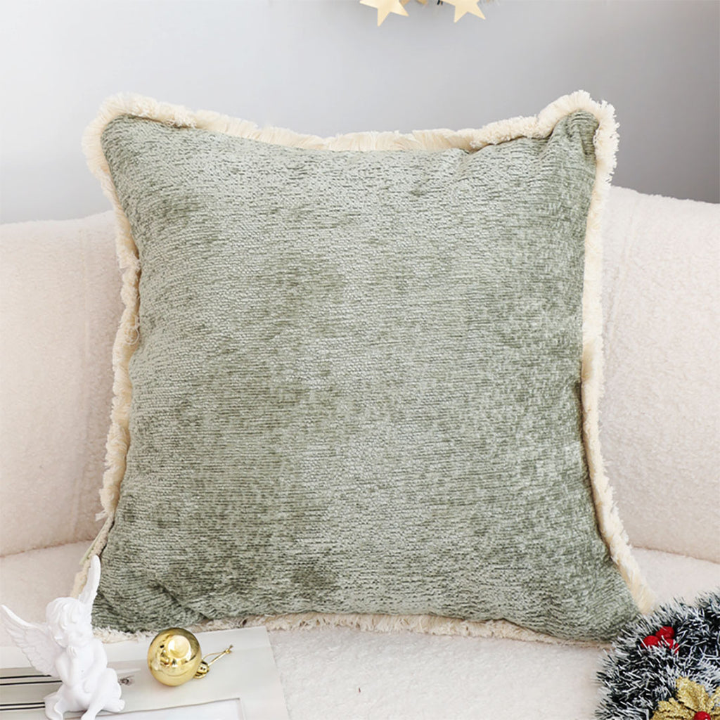 SOGA 45cm Sage Green Velvet Pillowcase with Faux Fur Trim