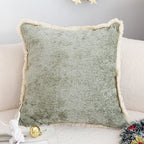 SOGA 45cm Sage Green Velvet Pillowcase with Faux Fur Trim