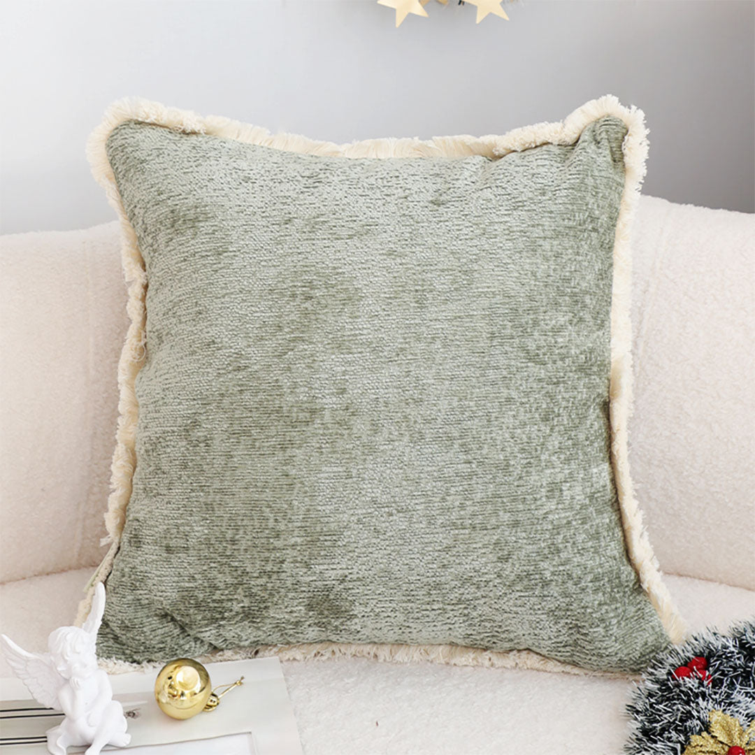 SOGA 45cm Sage Green Velvet Pillowcase with Faux Fur Trim