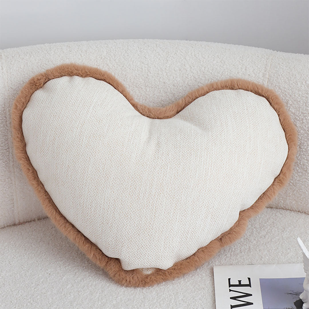 SOGA 42x32cm Heart-Shaped Beige Brown Off-White Plush Polyester Pillow Cover