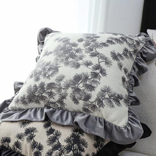 SOGA 2X 45cm Gray Floral with Ruffle Trim