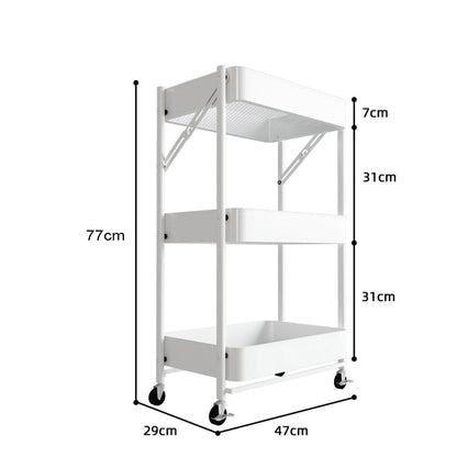 SOGA 3 Tier Steel White Foldable Kitchen Cart Multi-Functional Shelves Portable Storage Organizer with Wheels