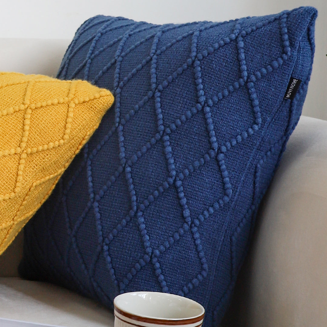 SOGA Set of 2 Navy Blue Diamond Knit Pillowcases – 45cm Decorative Cushion Covers