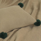 SOGA 45cm Ribbed Knit Pillowcase with Pom-Poms (Warm Beige)