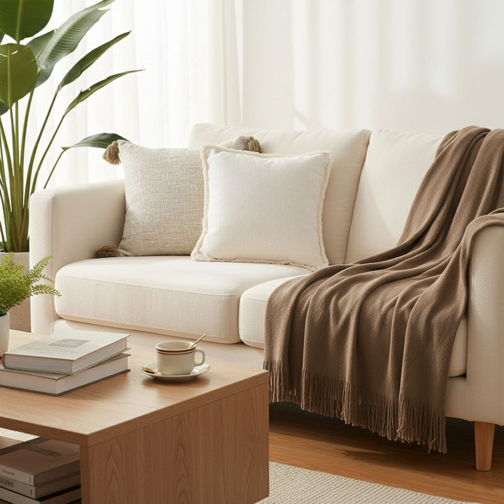 SOGA Cozy Home Set-Flannel Throw Blanket & 2 Decorative Pillow Covers (Knit & Abstract), Soft & Stylish