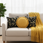 SOGA 4PC Yellow Diamond Knitted Throw Blanket with Tassels, 2x 45cm Vintage Butterfly & 45cm Quilted Luxury Pillowcases
