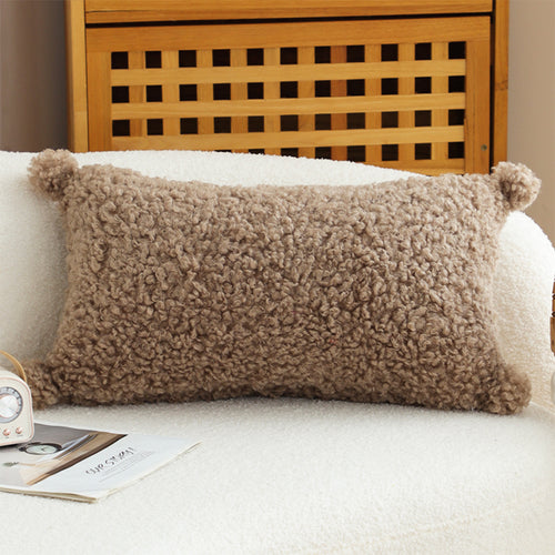 SOGA 2X 11.81x19.69in Brown Fuzzy Pom-Pom Rectangular Pillowcases Cozy Home Decor